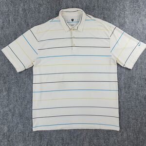 Nike Golf Shirt Mens XL White Striped Polo Active Performance FitDry Casual Golf